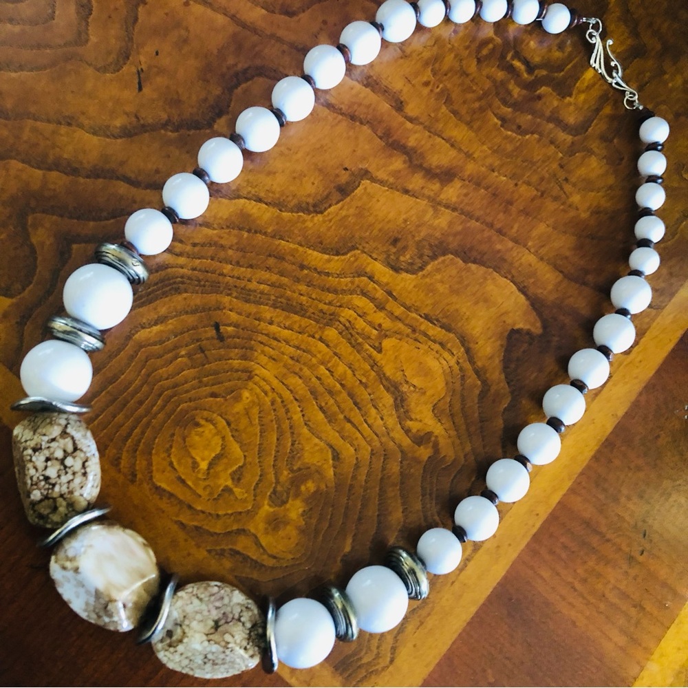 Handcrafted repurpose mixed material chunky bead necklace - Picture 7 of 9